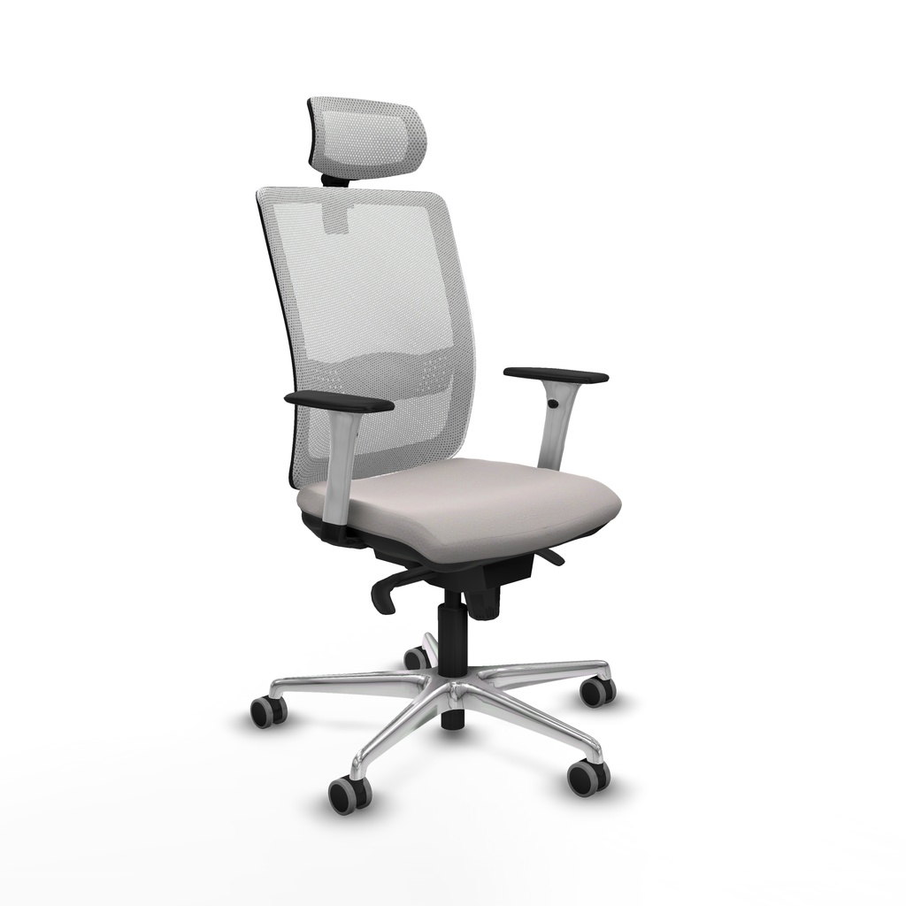 Haches sincro malla blanca similpiel blanco brazos blancos base aluminio cabecero malla 2D ruedas 65mm engomadas