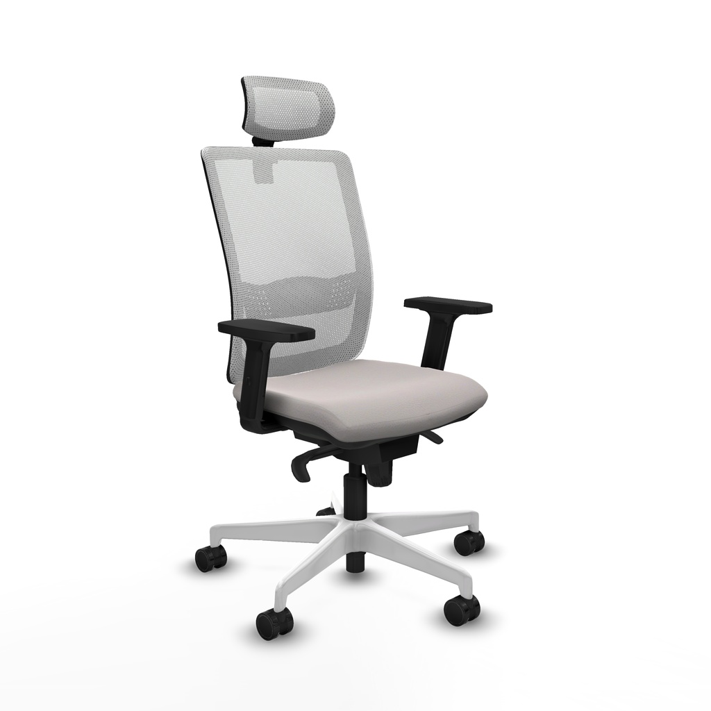 Haches sincro malla blanca similpiel blanco brazos 2D base blanca cabecero malla 2D ruedas 65mm nailon