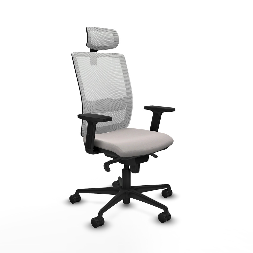 Haches sincro malla blanca similpiel blanco brazos 2D base nailon cabecero malla 2D ruedas 65mm nailon