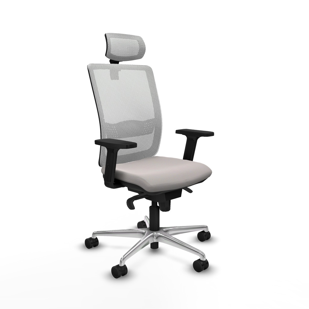 Haches sincro malla blanca similpiel blanco brazos 2D base aluminio cabecero malla 2D ruedas 65mm nailon