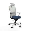 Haches sincro malla blanca similpiel azul marino brazos blancos base aluminio cabecero malla 2D ruedas 65mm engomadas