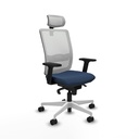 Haches sincro malla blanca similpiel azul marino brazos 2D base blanca cabecero malla 2D ruedas 65mm nailon