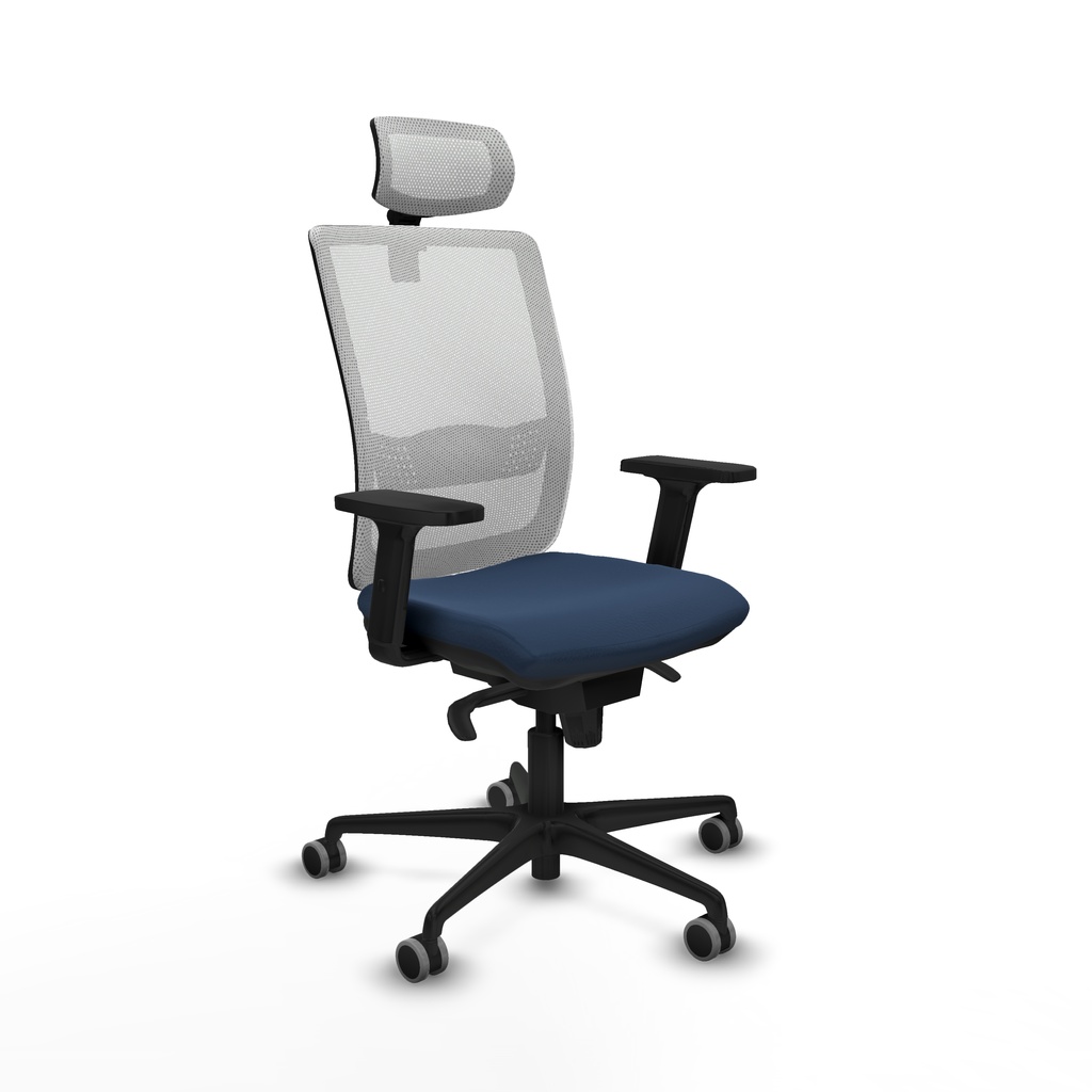 Haches sincro malla blanca similpiel azul marino brazos 2D base nailon cabecero malla 2D ruedas 65mm engomadas