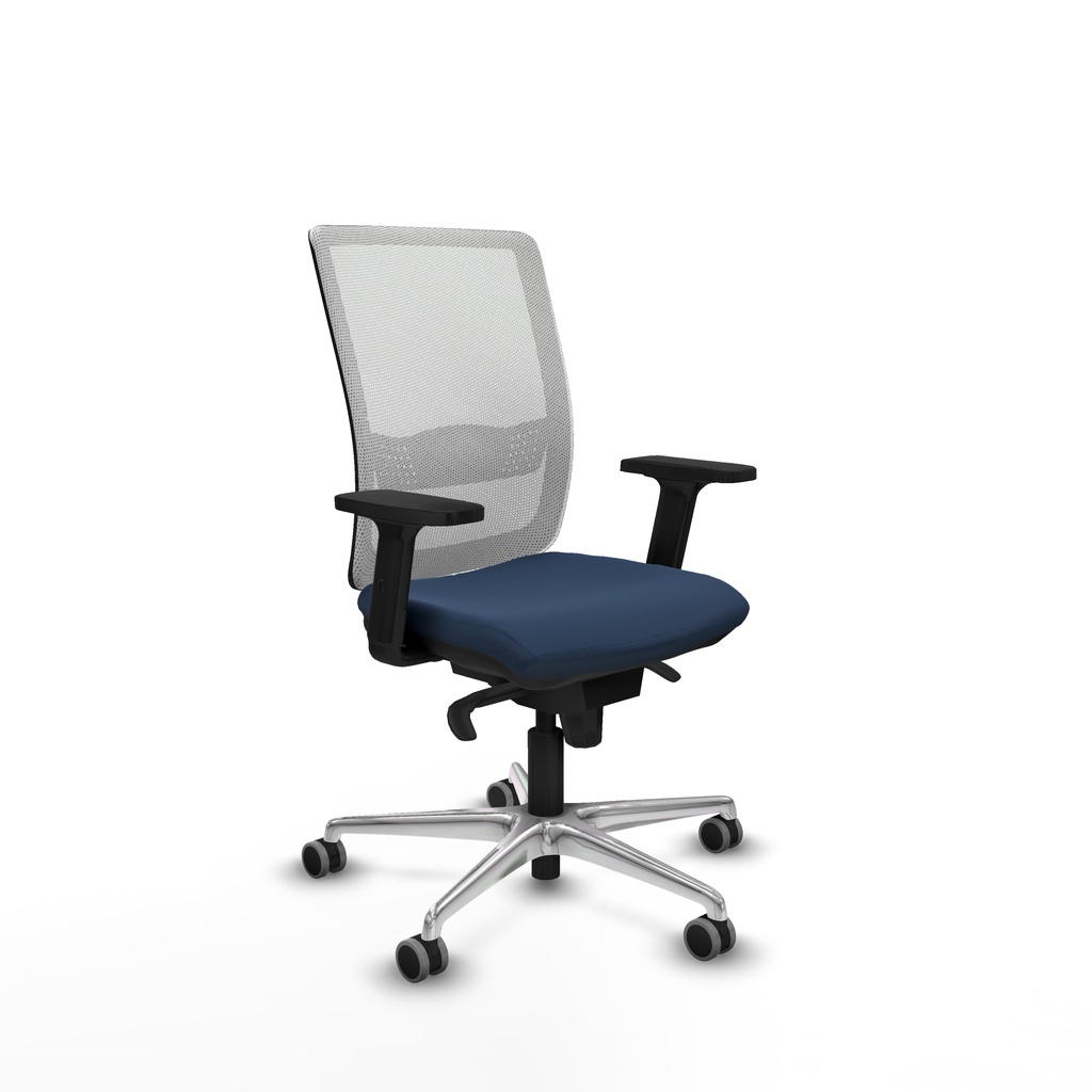 Haches sincro malla blanca similpiel azul marino brazos 2D base aluminio ruedas 65mm engomadas
