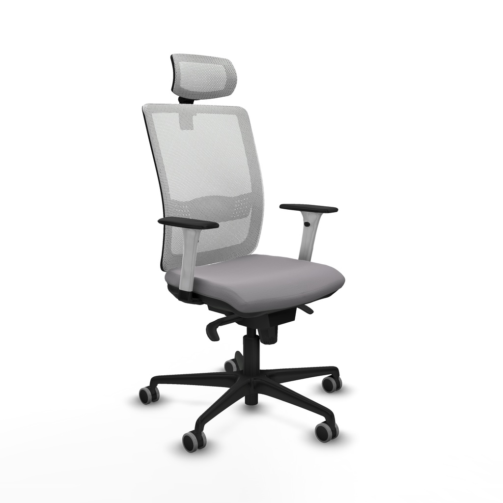 Haches sincro malla blanca similpiel gris brazos blancos base nailon cabecero malla 2D ruedas 65mm engomadas