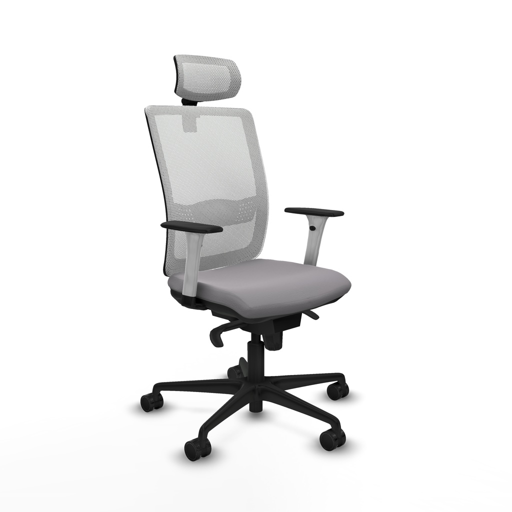 Haches sincro malla blanca similpiel gris brazos blancos base nailon cabecero malla 2D ruedas 65mm nailon
