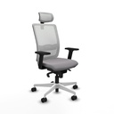 Haches sincro malla blanca similpiel gris brazos 2D base blanca cabecero malla 2D ruedas 65mm nailon