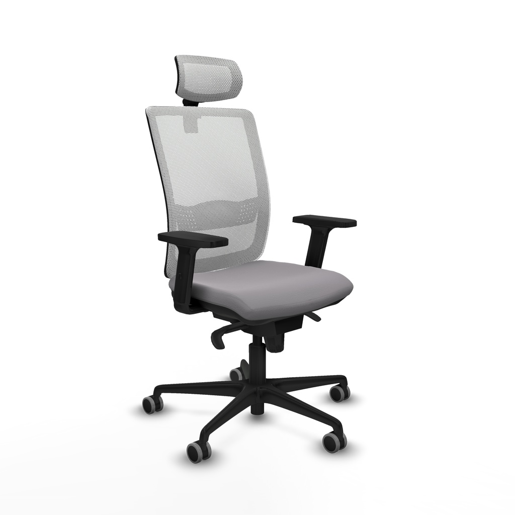 Haches sincro malla blanca similpiel gris brazos 2D base nailon cabecero malla 2D ruedas 65mm engomadas