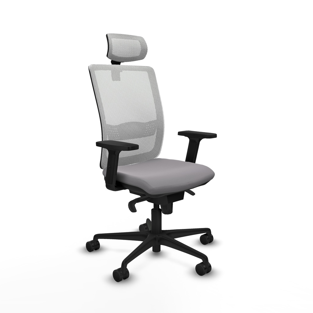 Haches sincro malla blanca similpiel gris brazos 2D base nailon cabecero malla 2D ruedas 65mm nailon