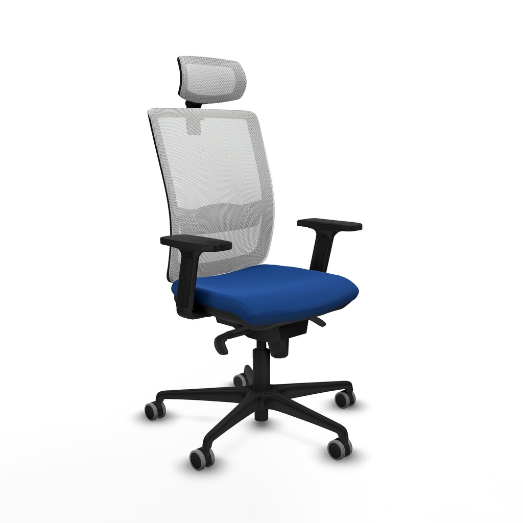 Haches sincro malla blanca similpiel azul brazos 2D base nailon cabecero malla 2D ruedas 65mm engomadas