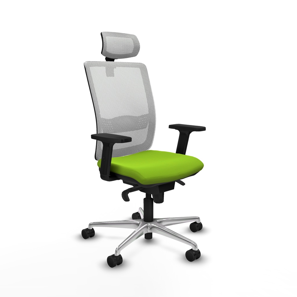 Haches sincro malla blanca similpiel pistacho brazos 2D base aluminio cabecero malla 2D ruedas 65mm nailon