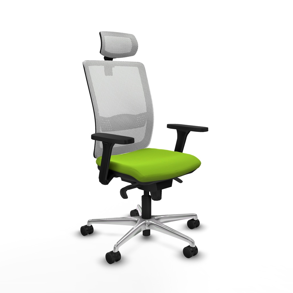 Haches sincro malla blanca similpiel pistacho brazos 3D base aluminio cabecero malla 2D ruedas 65mm nailon