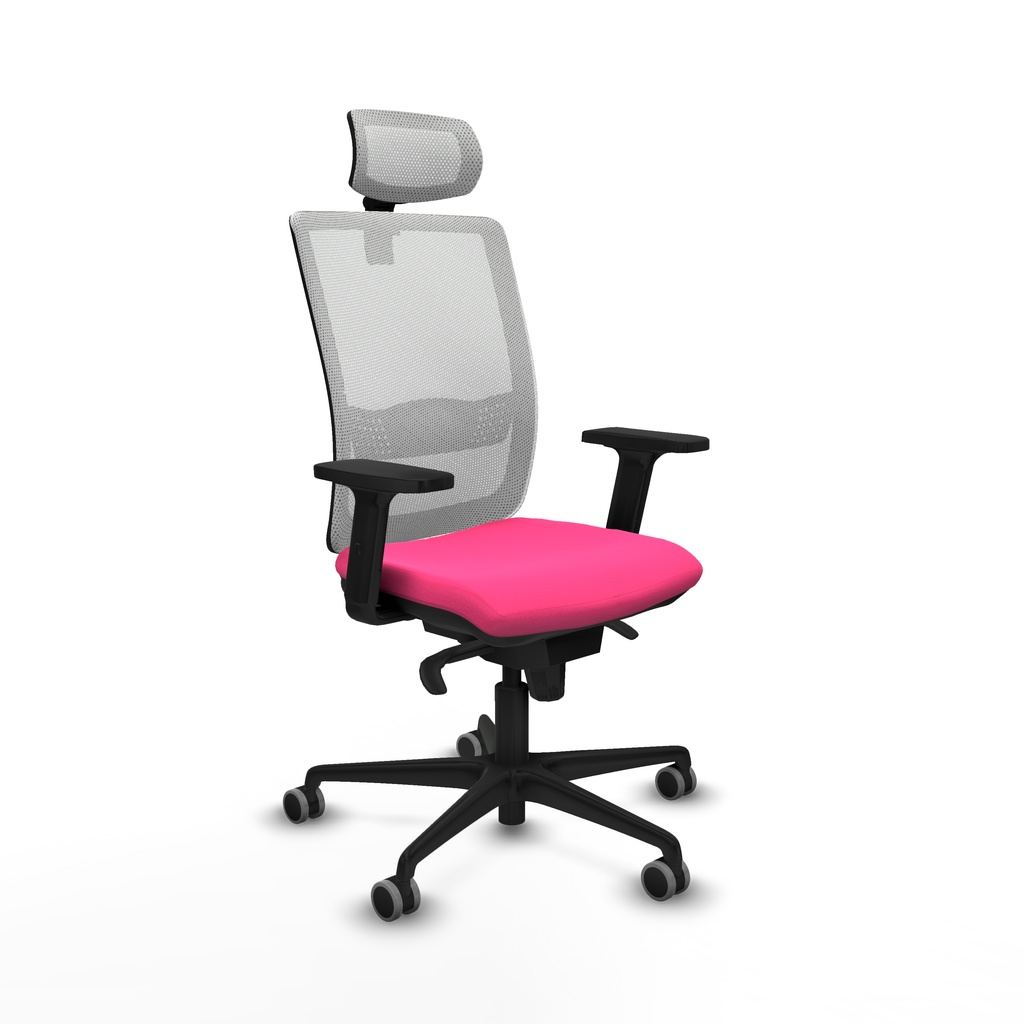 Haches sincro malla blanca similpiel rosa brazos 2D base nailon cabecero malla 2D ruedas 65mm engomadas