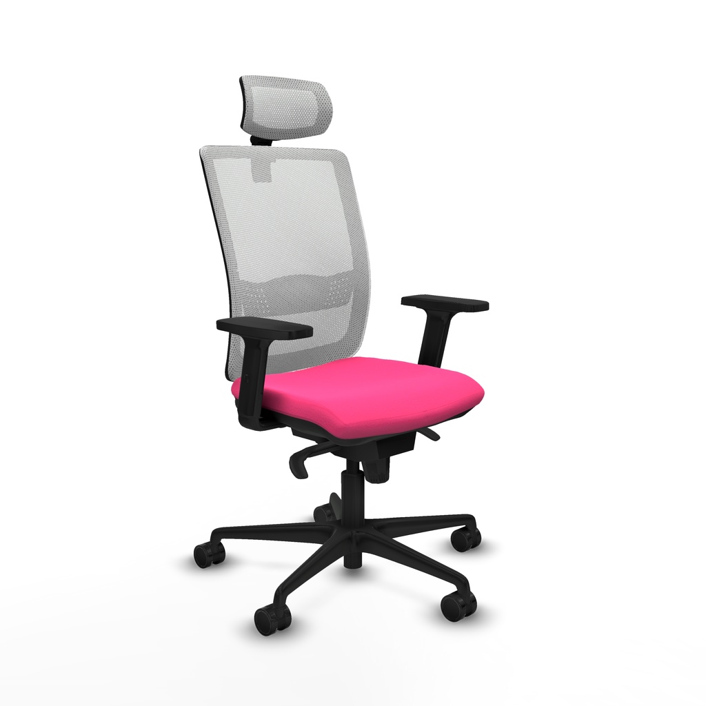 Haches sincro malla blanca similpiel rosa brazos 2D base nailon cabecero malla 2D ruedas 65mm nailon