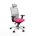 Haches sincro malla blanca similpiel rosa brazos 2D base aluminio cabecero malla 2D ruedas 65mm nailon
