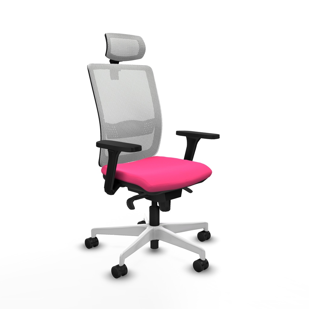 Haches sincro malla blanca similpiel rosa brazos 3D base blanca cabecero malla 2D ruedas 65mm nailon