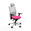 Haches sincro malla blanca similpiel rosa brazos 3D base aluminio cabecero malla 2D ruedas 65mm nailon