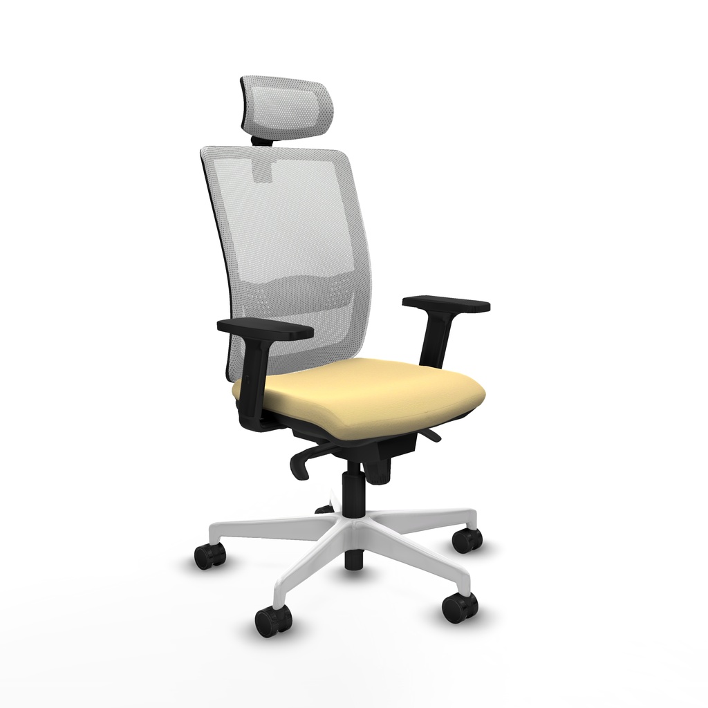 Haches sincro malla blanca similpiel crema brazos 2D base blanca cabecero malla 2D ruedas 65mm nailon