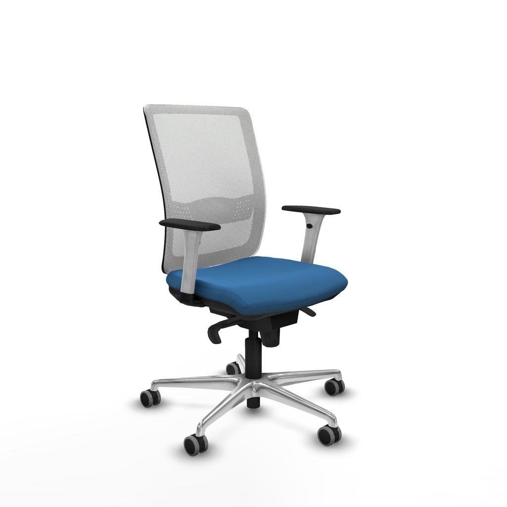 Haches sincro malla blanca similpiel azul claro brazos blancos base aluminio ruedas 65mm engomadas