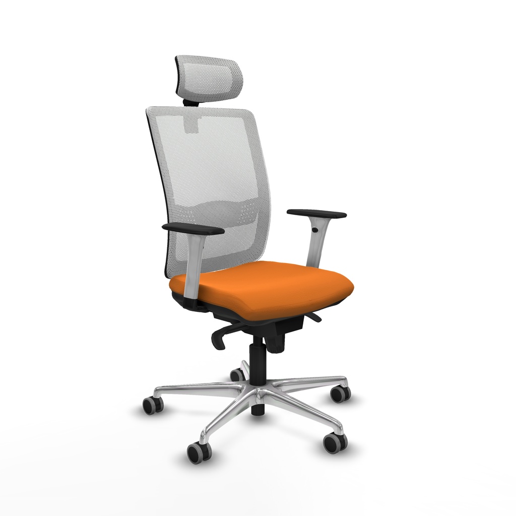 Haches sincro malla blanca similpiel naranja brazos blancos base aluminio cabecero malla 2D ruedas 65mm engomadas