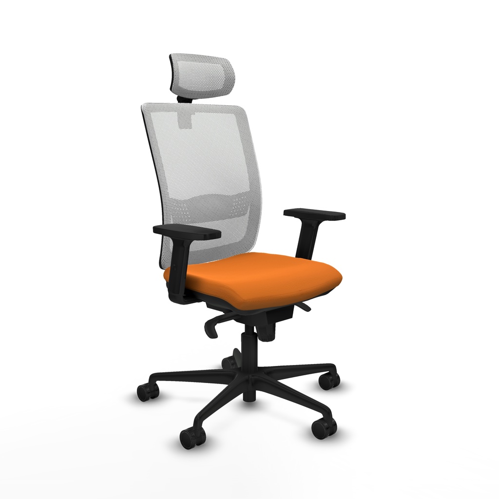 Haches sincro malla blanca similpiel naranja brazos 2D base nailon cabecero malla 2D ruedas 65mm nailon