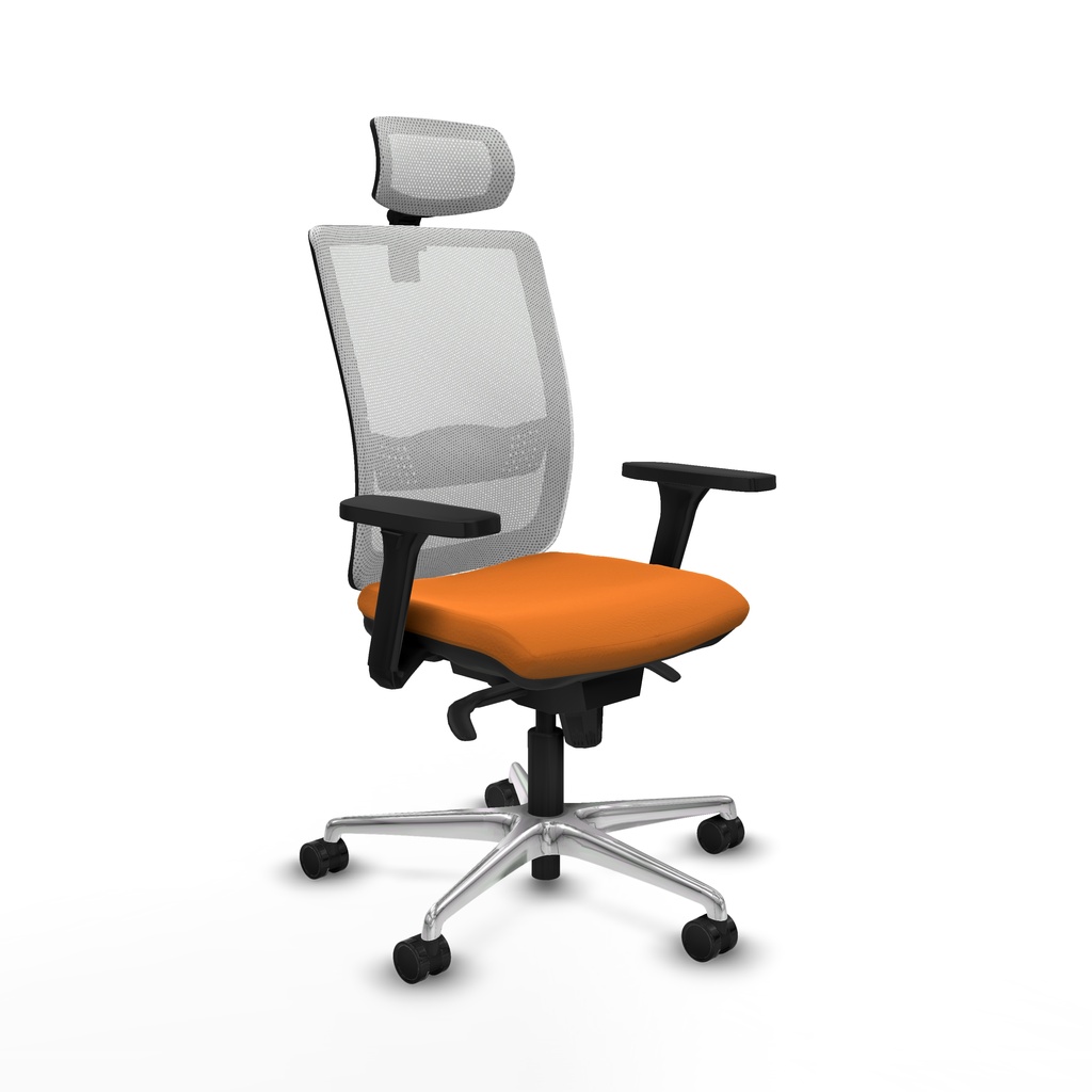Haches sincro malla blanca similpiel naranja brazos 3D base aluminio cabecero malla 2D ruedas 65mm nailon