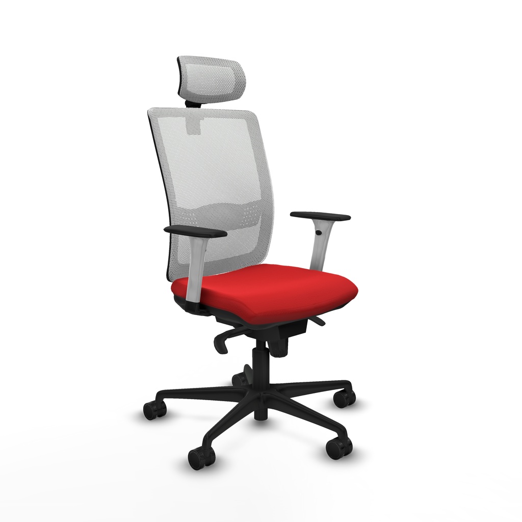 Haches sincro malla blanca similpiel rojo brazos blancos base nailon cabecero malla 2D ruedas 65mm nailon