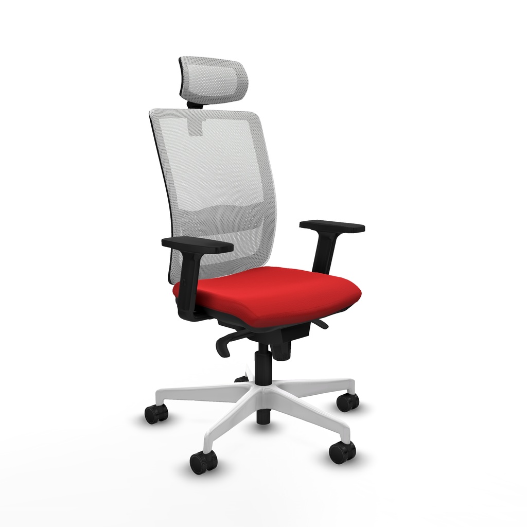 Haches sincro malla blanca similpiel rojo brazos 2D base blanca cabecero malla 2D ruedas 65mm nailon