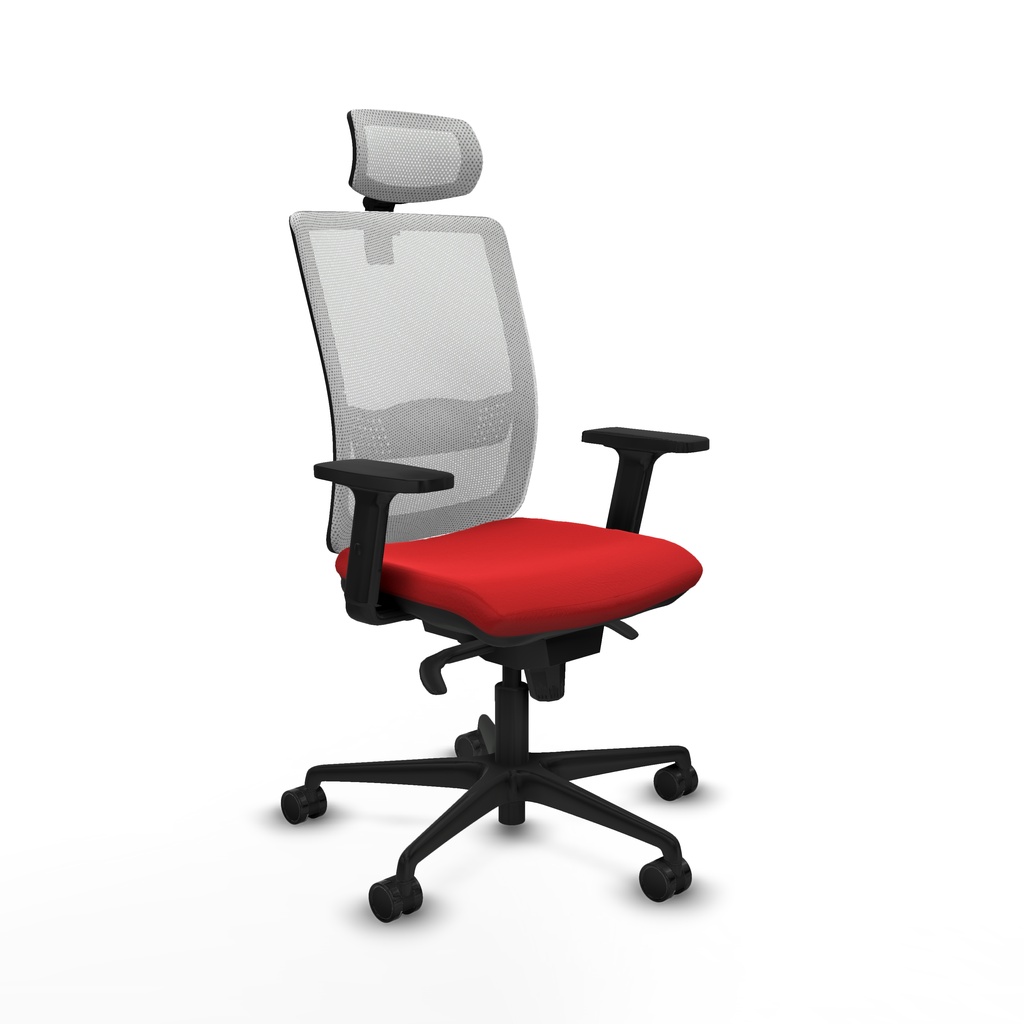 Haches sincro malla blanca similpiel rojo brazos 2D base nailon cabecero malla 2D ruedas 65mm nailon