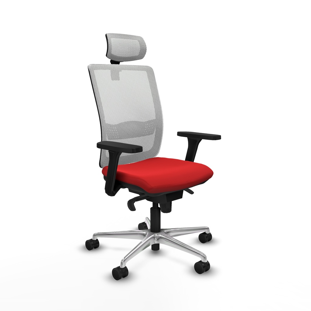 Haches sincro malla blanca similpiel rojo brazos 3D base aluminio cabecero malla 2D ruedas 65mm nailon