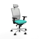 Haches sincro malla blanca similpiel turquesa brazos 2D base blanca cabecero malla 2D ruedas 65mm nailon
