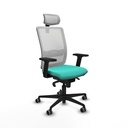 Haches sincro malla blanca similpiel turquesa brazos 2D base nailon cabecero malla 2D ruedas 65mm engomadas