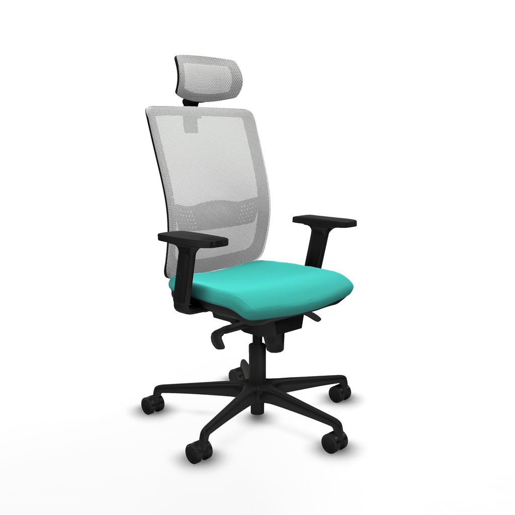 Haches sincro malla blanca similpiel turquesa brazos 2D base nailon cabecero malla 2D ruedas 65mm nailon