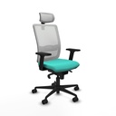 Haches sincro malla blanca similpiel turquesa brazos 2D base nailon cabecero malla 2D ruedas 65mm nailon