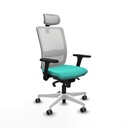 Haches sincro malla blanca similpiel turquesa brazos 3D base blanca cabecero malla 2D ruedas 65mm engomadas