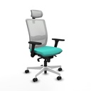 Haches sincro malla blanca similpiel turquesa brazos 3D base blanca cabecero malla 2D ruedas 65mm nailon