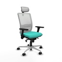 Haches sincro malla blanca similpiel turquesa brazos 3D base aluminio cabecero malla 2D ruedas 65mm nailon