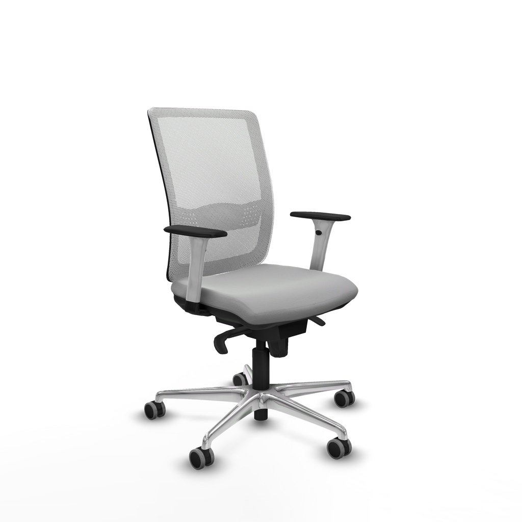 Haches sincro malla blanca similpiel gris claro brazos blancos base aluminio ruedas 65mm engomadas