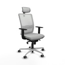 Haches sincro malla blanca similpiel gris claro brazos 1D base aluminio cabecero malla 2D ruedas 65mm engomadas