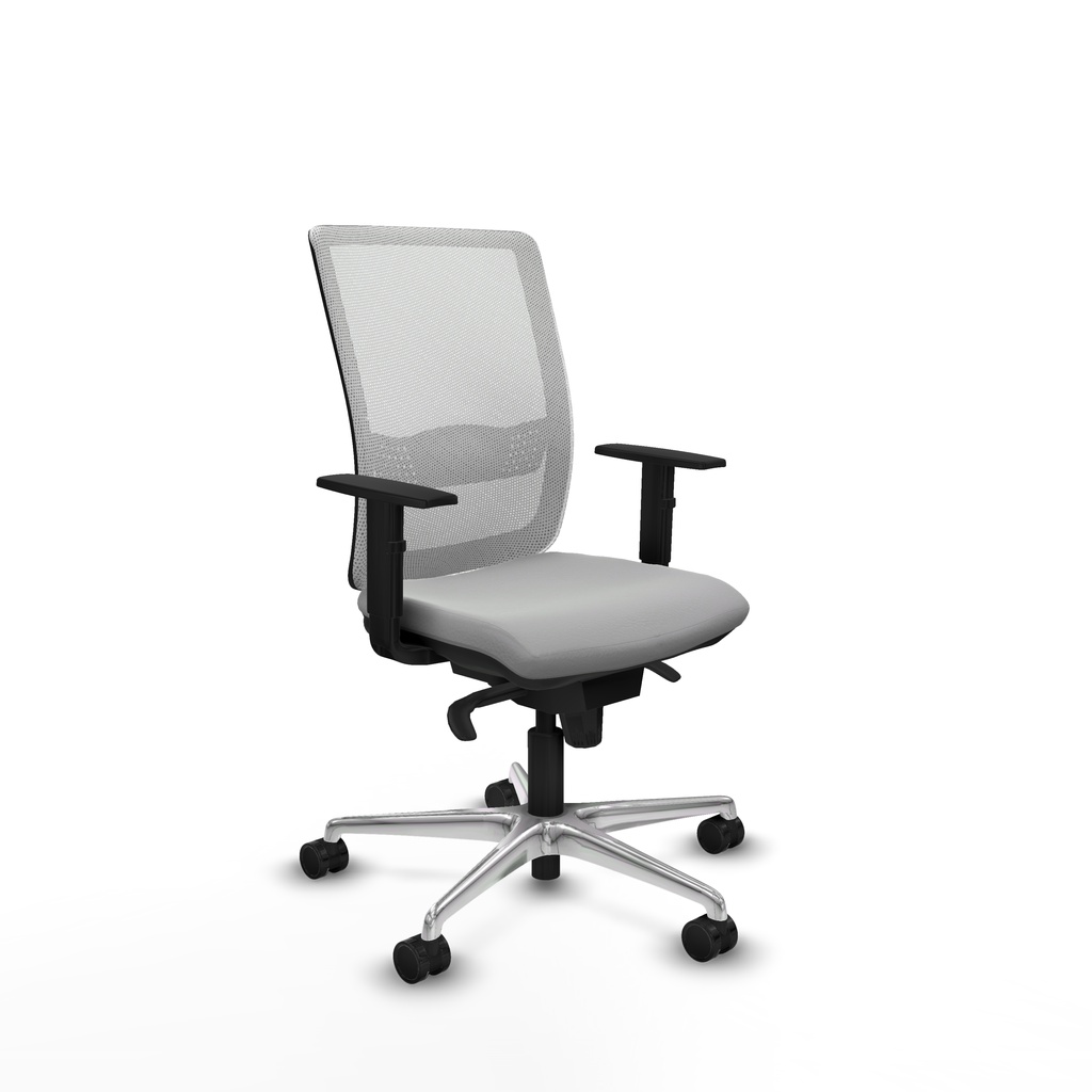 Haches sincro malla blanca similpiel gris claro brazos 1D base aluminio ruedas 65mm nailon