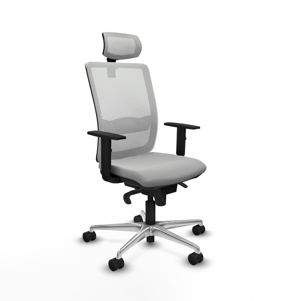 Haches sincro malla blanca similpiel gris claro brazos 1D base aluminio cabecero malla 2D ruedas 65mm nailon