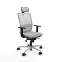 Haches sincro malla blanca similpiel gris claro brazos 1D base aluminio cabecero malla 2D ruedas 65mm nailon