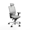 Haches sincro malla blanca similpiel gris claro brazos 2D base blanca cabecero malla 2D ruedas 65mm nailon
