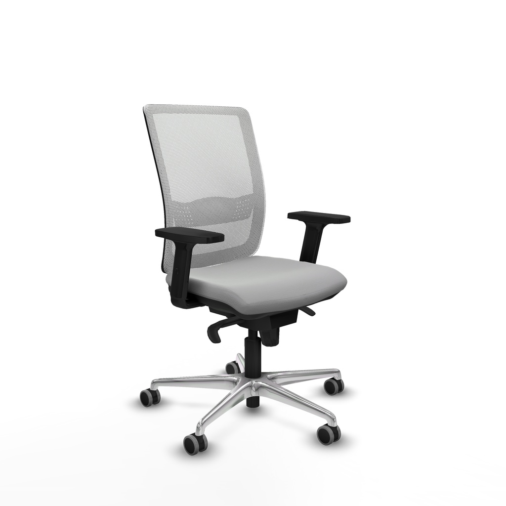 Haches sincro malla blanca similpiel gris claro brazos 2D base aluminio ruedas 65mm engomadas