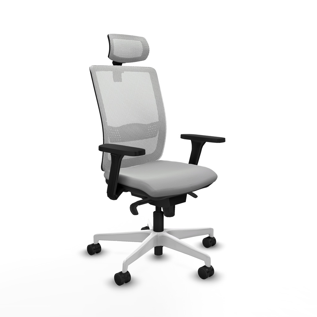 Haches sincro malla blanca similpiel gris claro brazos 3D base blanca cabecero malla 2D ruedas 65mm nailon