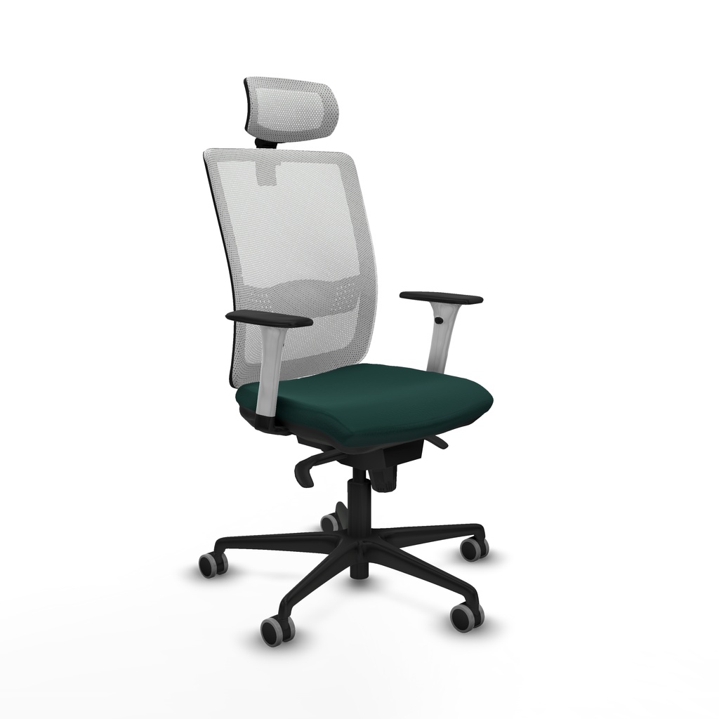 Haches sincro malla blanca similpiel verde botella brazos blancos base nailon cabecero malla 2D ruedas 65mm engomadas