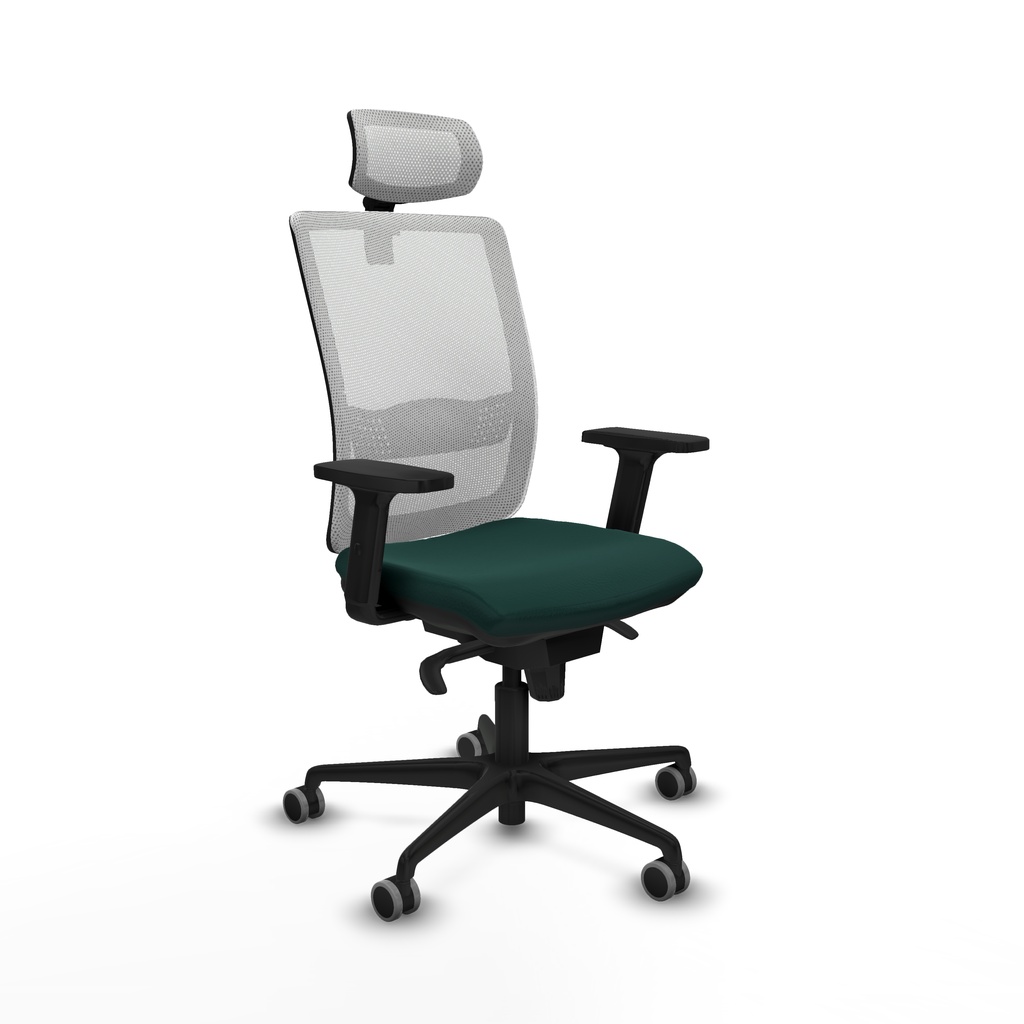 Haches sincro malla blanca similpiel verde botella brazos 2D base nailon cabecero malla 2D ruedas 65mm engomadas