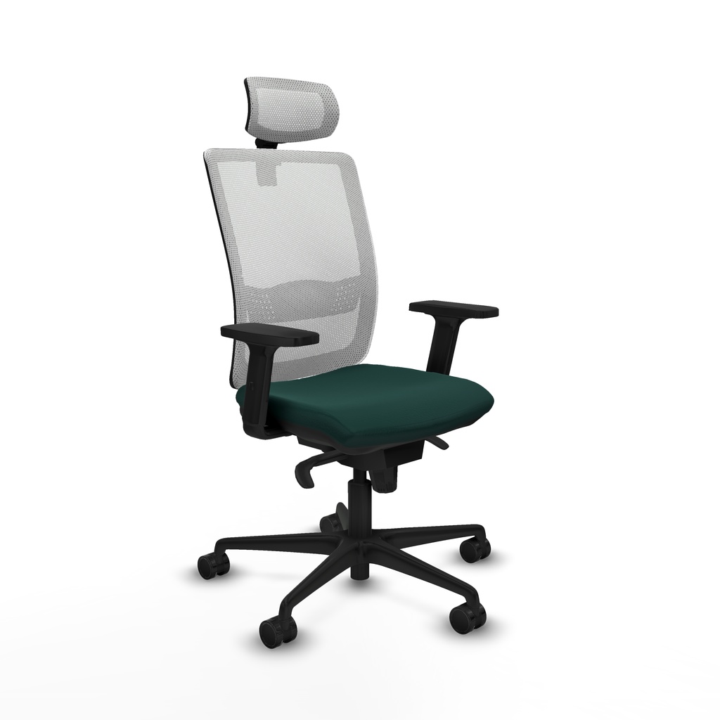 Haches sincro malla blanca similpiel verde botella brazos 2D base nailon cabecero malla 2D ruedas 65mm nailon