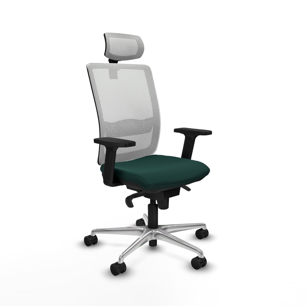 Haches sincro malla blanca similpiel verde botella brazos 2D base aluminio cabecero malla 2D ruedas 65mm nailon