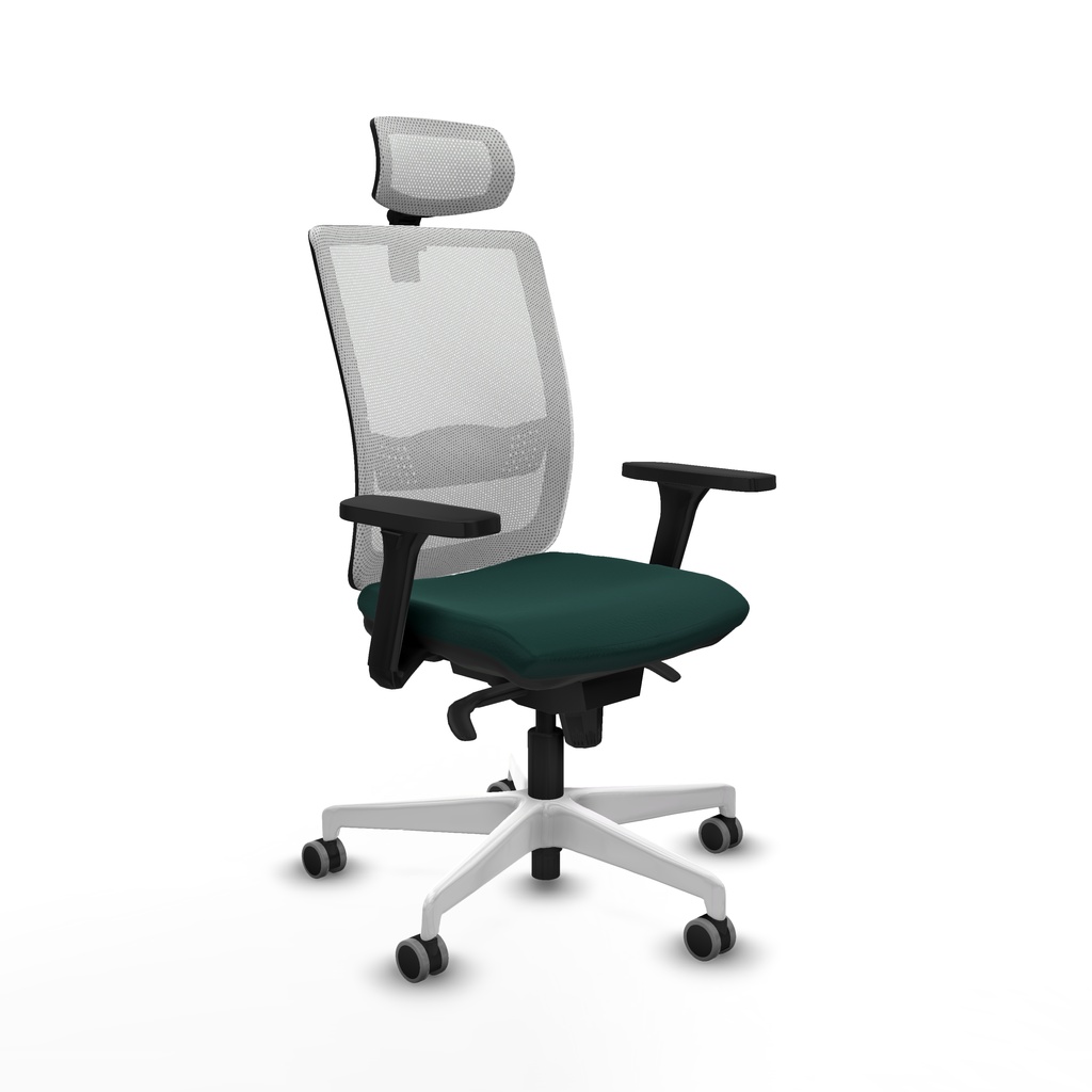 Haches sincro malla blanca similpiel verde botella brazos 3D base blanca cabecero malla 2D ruedas 65mm engomadas
